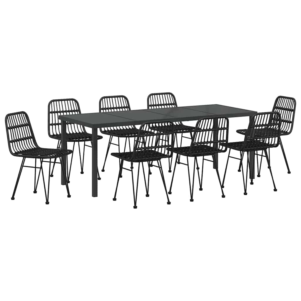 Hage Spisegruppe 9 pcs Svart Pulverlakkert stål