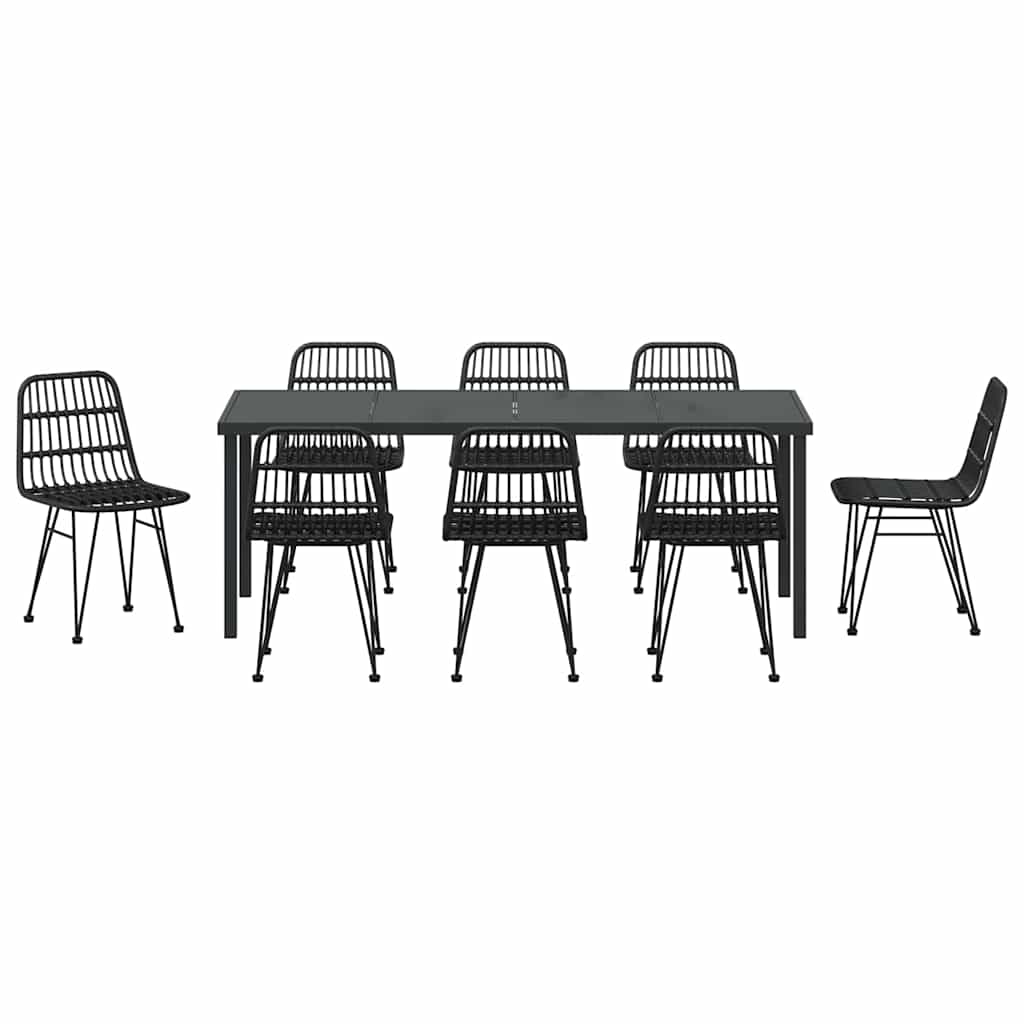 Hage Spisegruppe 9 pcs Svart Pulverlakkert stål