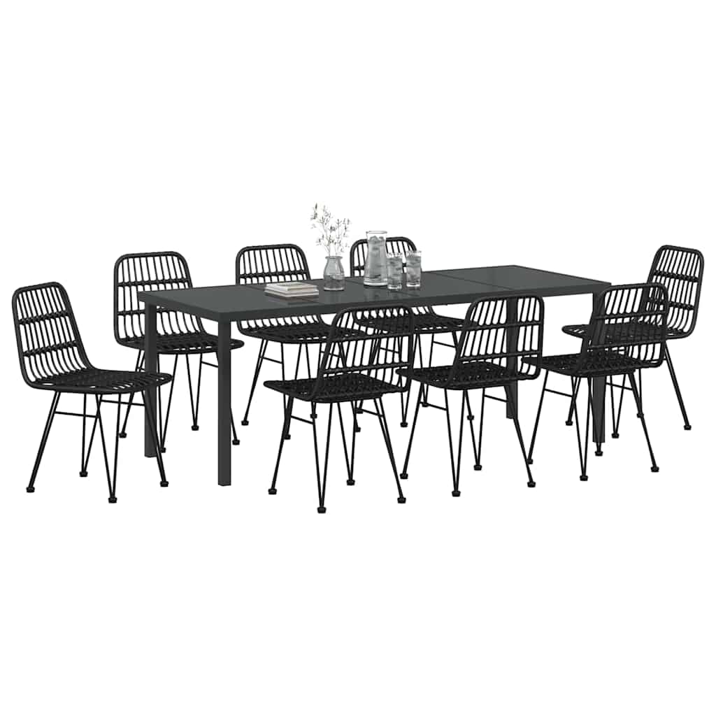 Hage Spisegruppe 9 pcs Svart Pulverlakkert stål