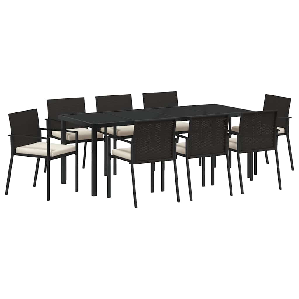 Hage Spisegruppe 9 pcs Svart Pulverlakkert stål