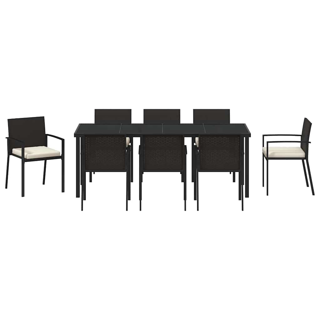Hage Spisegruppe 9 pcs Svart Pulverlakkert stål
