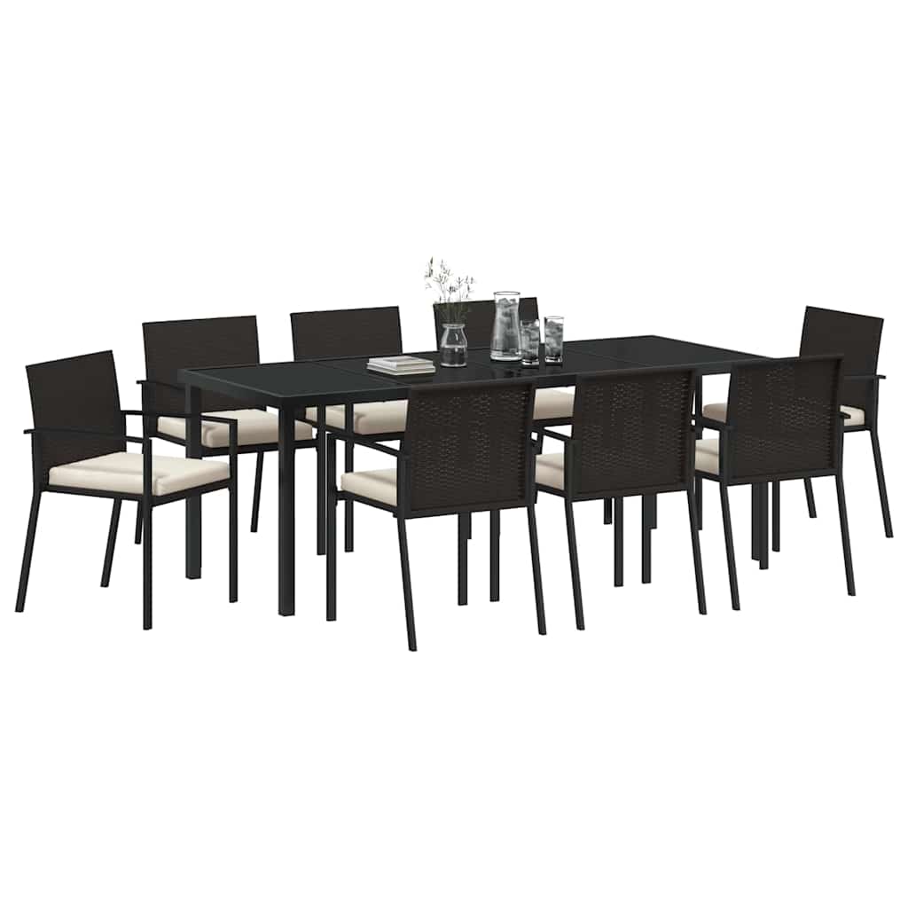 Hage Spisegruppe 9 pcs Svart Pulverlakkert stål