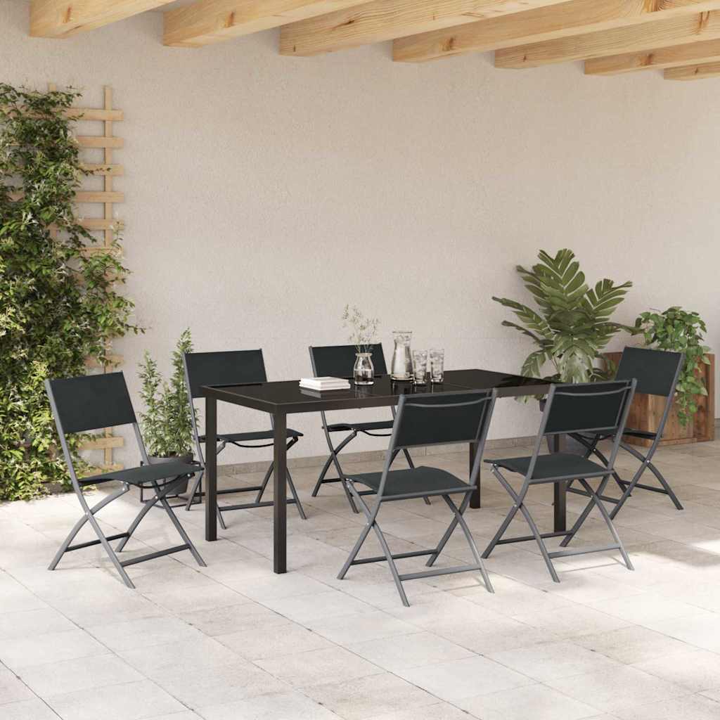 Hage Spisegruppe 7 pcs Svart Pulverlakkert stål