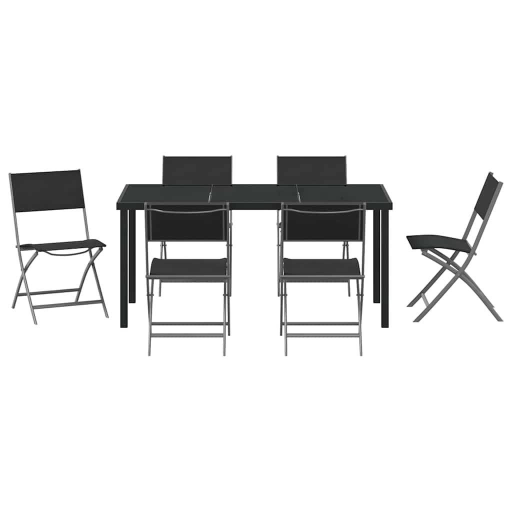 Hage Spisegruppe 7 pcs Svart Pulverlakkert stål