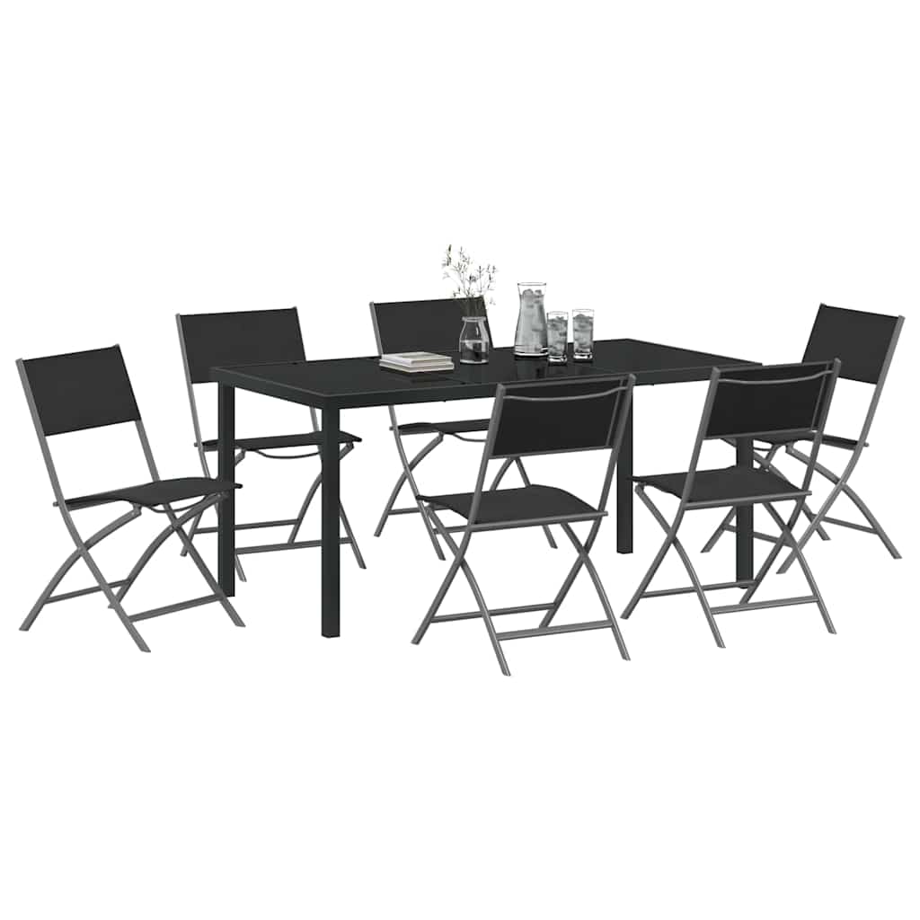 Hage Spisegruppe 7 pcs Svart Pulverlakkert stål