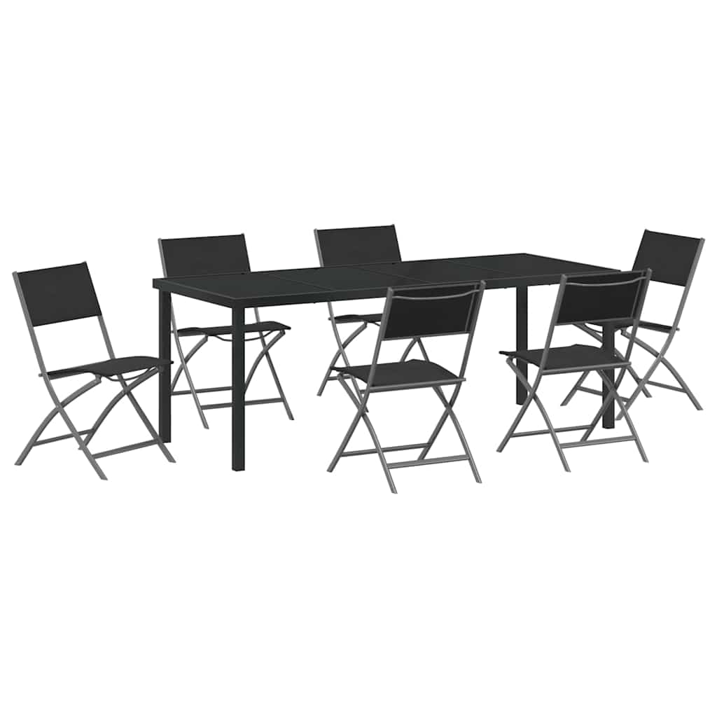 Hage Spisegruppe 7 pcs Svart Pulverlakkert stål