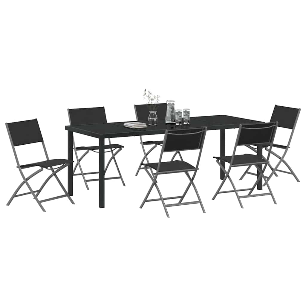 Hage Spisegruppe 7 pcs Svart Pulverlakkert stål