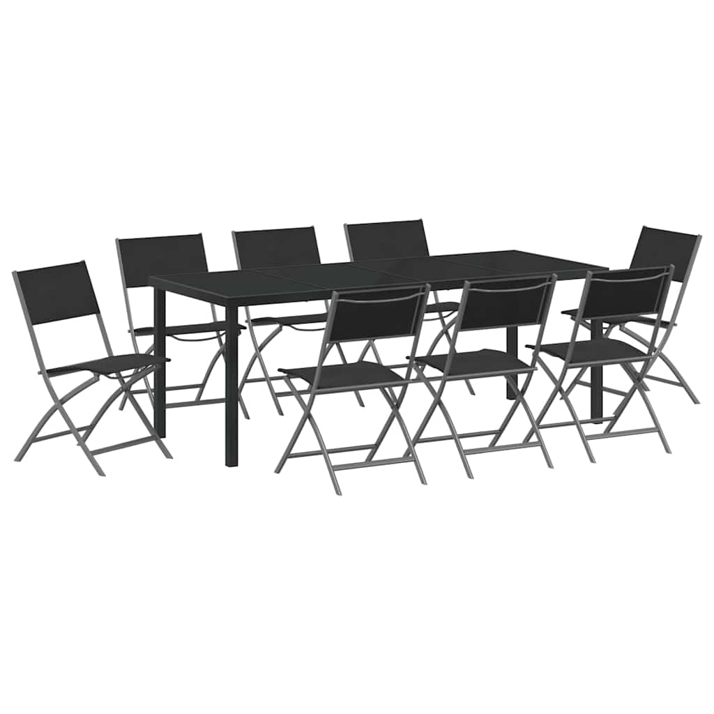 Hage Spisegruppe 9 pcs Svart Pulverlakkert stål