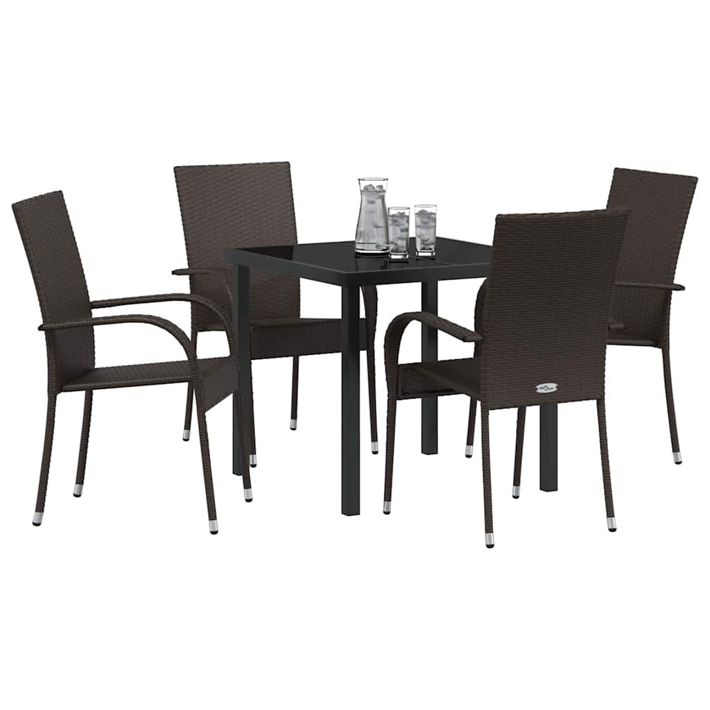 Hage Spisegruppe 5 pcs Brun Pulverlakkert stål