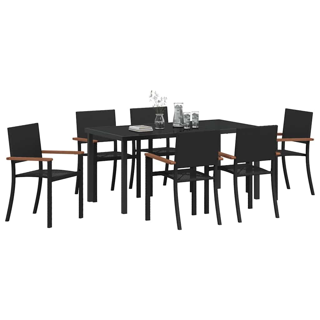 Hage Spisegruppe 7 pcs Svart Pulverlakkert stål
