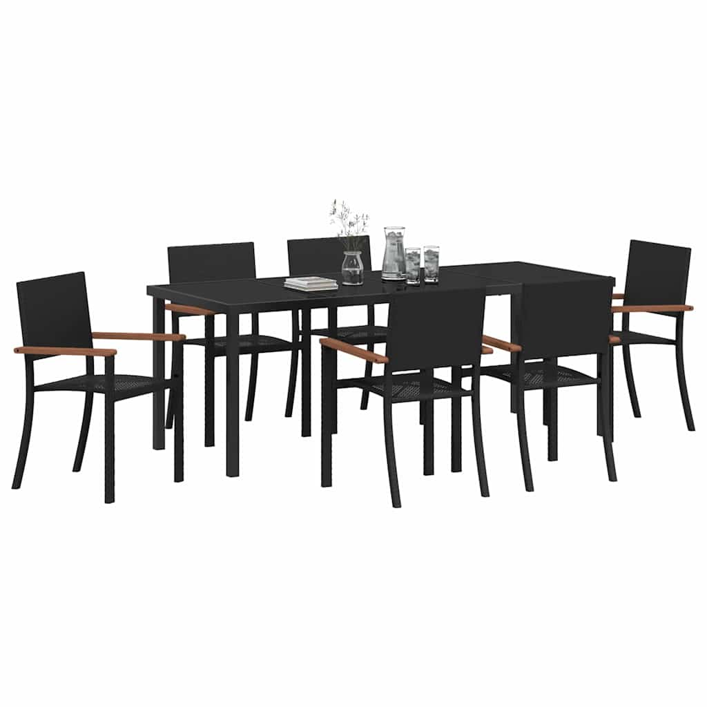 Hage Spisegruppe 7 pcs Svart Pulverlakkert stål