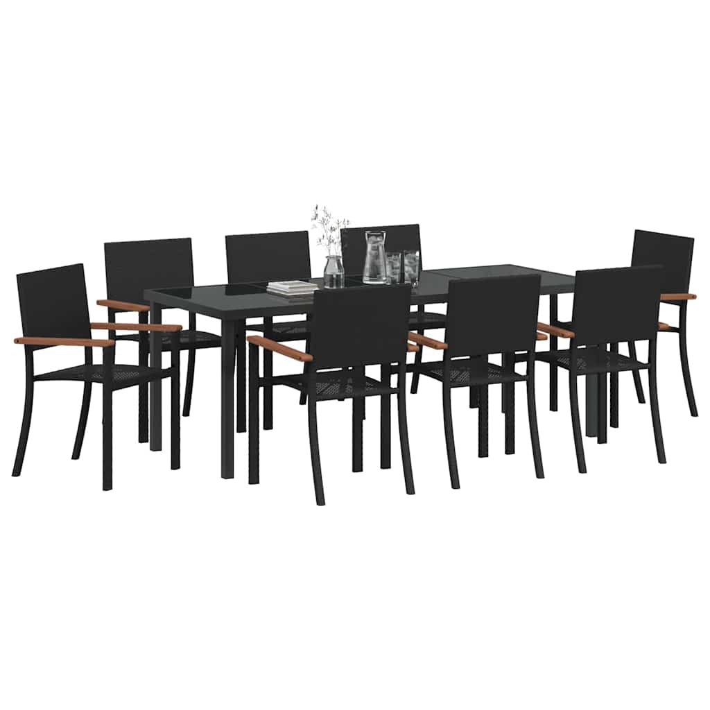 Hage Spisegruppe 9 pcs Svart Pulverlakkert stål