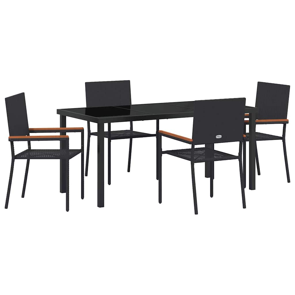 Hage Spisegruppe med pute 5 pcs Svart polyrotting
