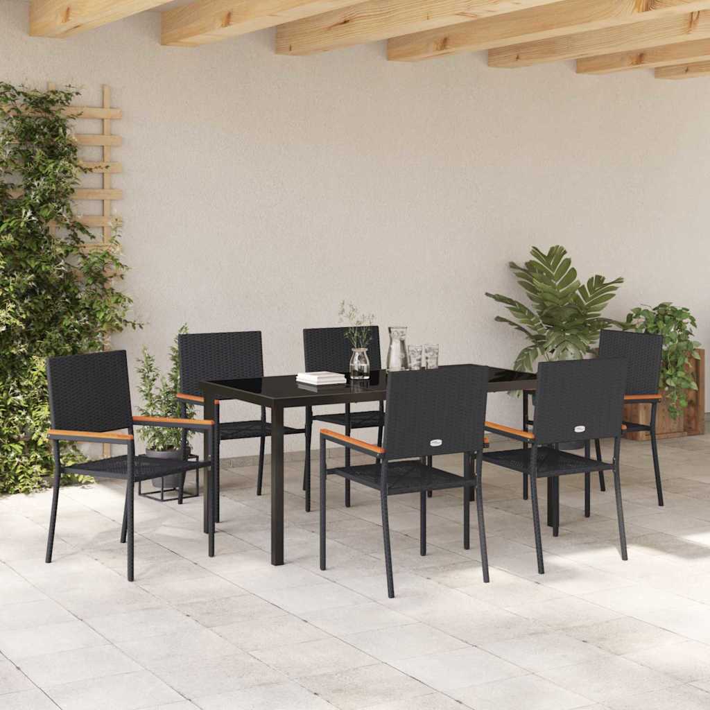 Hage Spisegruppe med pute 7 pcs Svart polyrotting