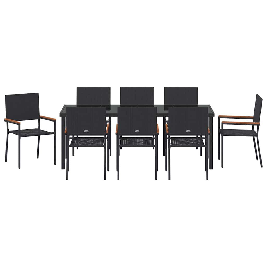 Hage Spisegruppe med pute 9 pcs Svart polyrotting