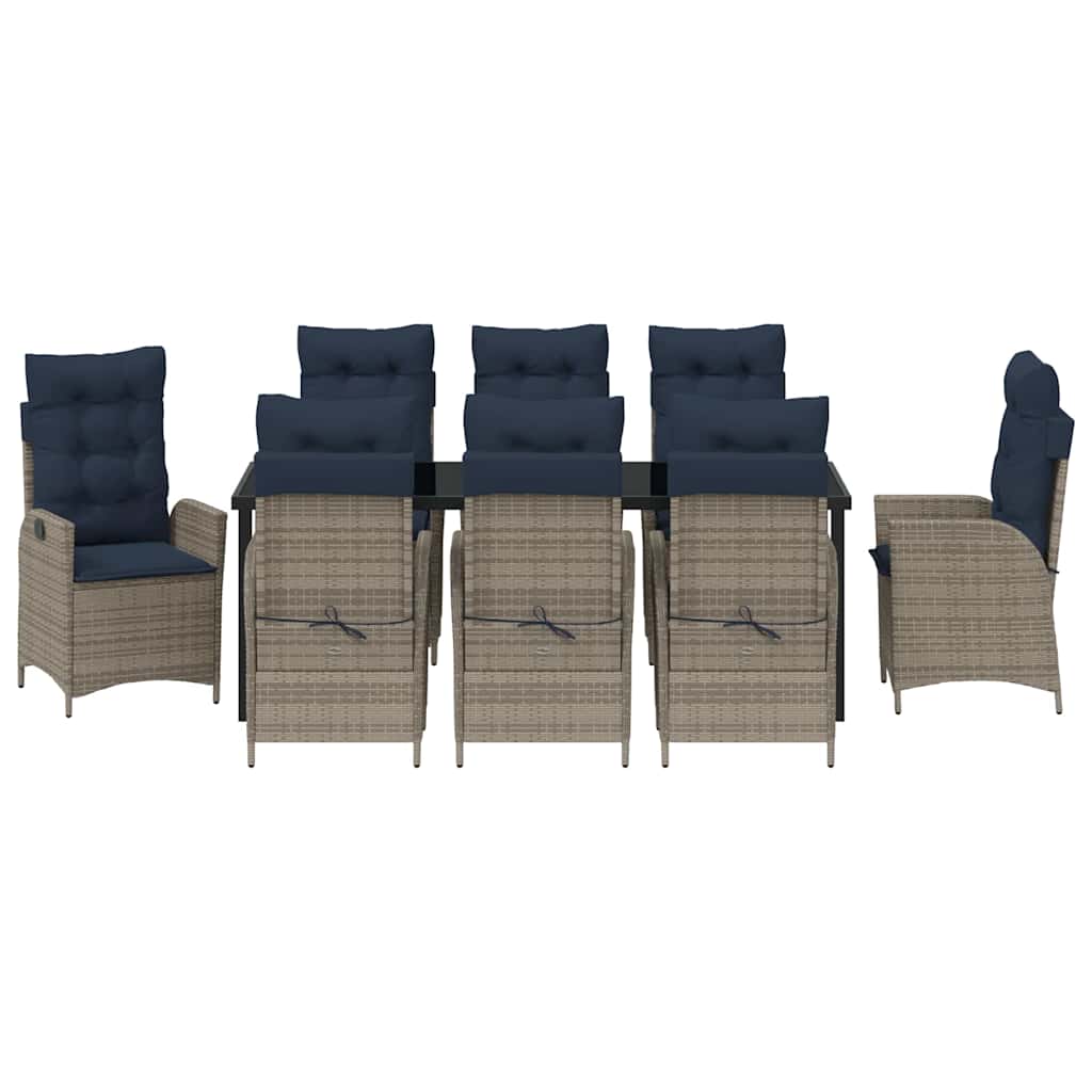 Hage Spisegruppe med pute 9 pcs Grå og svart Rotting