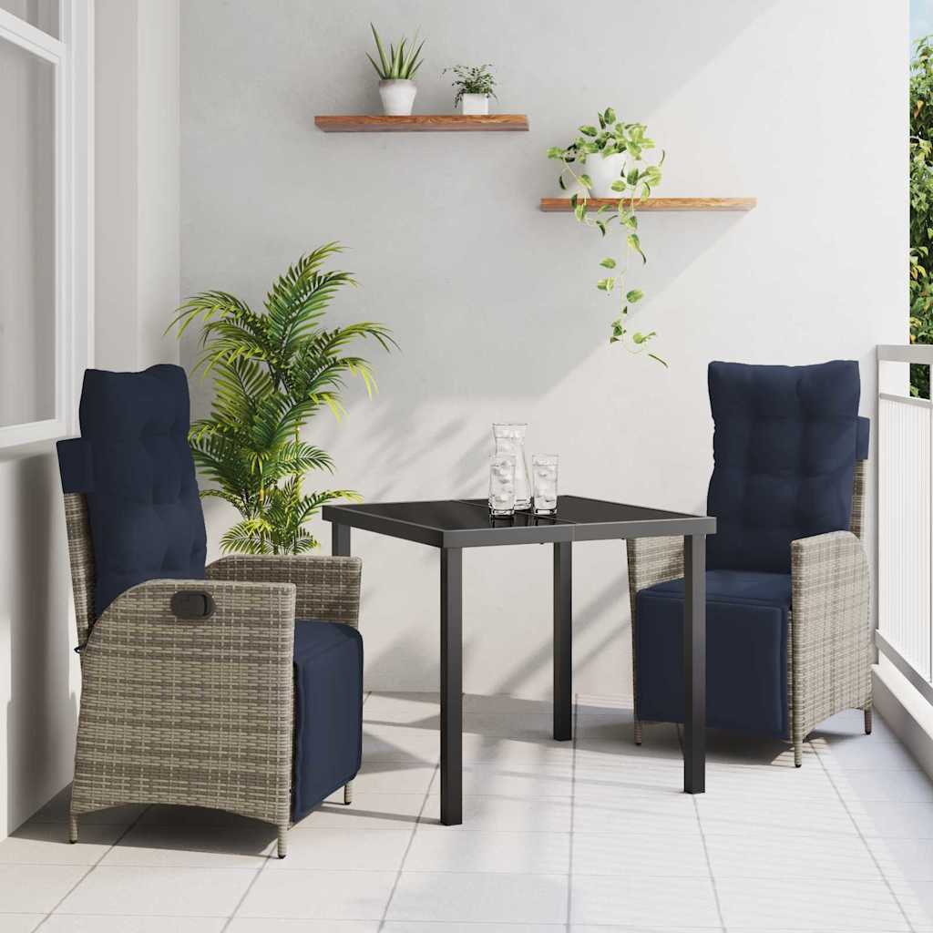 Hage Spisegruppe med pute 3 pcs Grå og svart Rotting