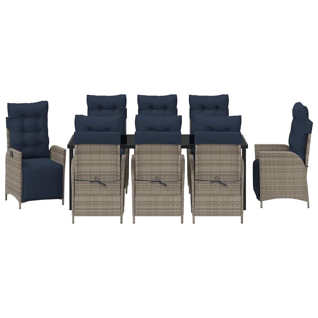 Hage Spisegruppe med pute 9 pcs Grå og svart Rotting