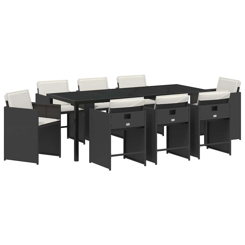 Hage Spisegruppe 9 pcs Svart polyrotting