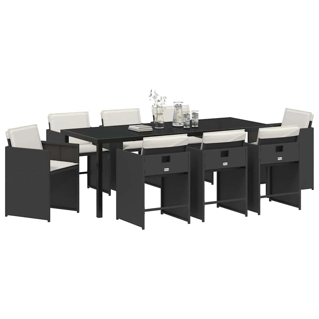 Hage Spisegruppe 9 pcs Svart polyrotting