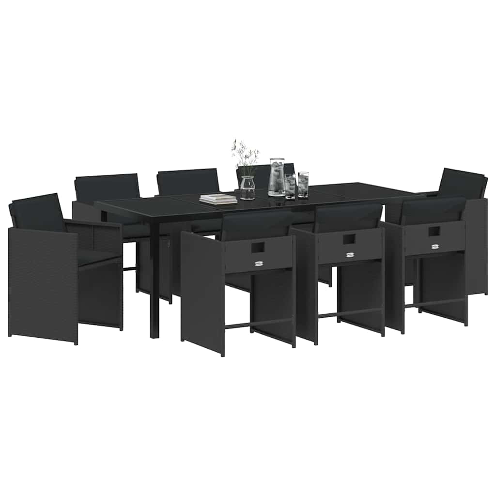 Hage Spisegruppe 9 pcs Svart polyrotting