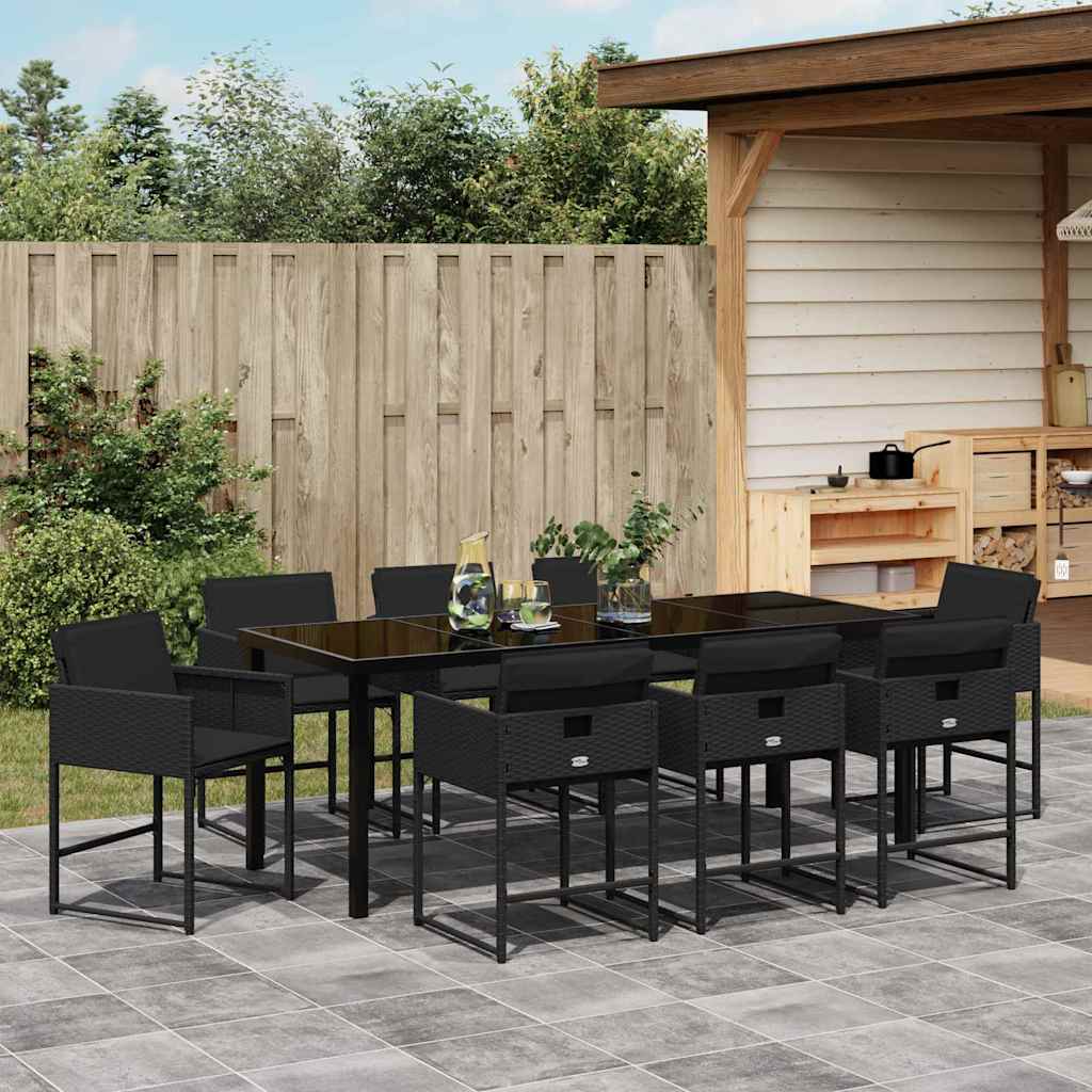 Hage Spisegruppe 9 pcs Svart polyrotting