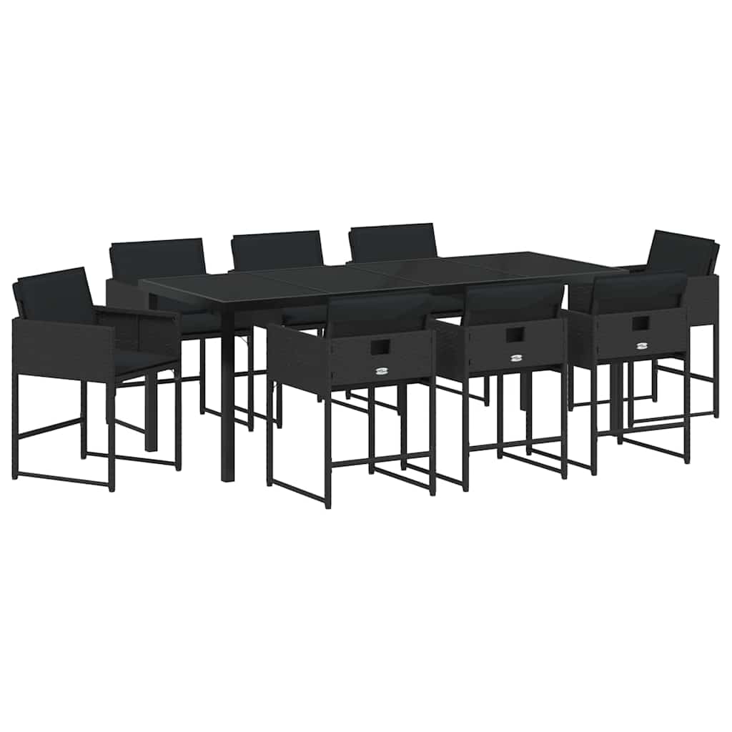 Hage Spisegruppe 9 pcs Svart polyrotting