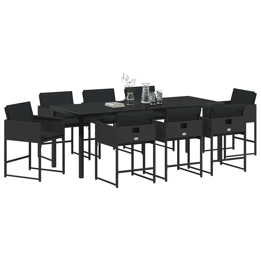Hage Spisegruppe 9 pcs Svart polyrotting