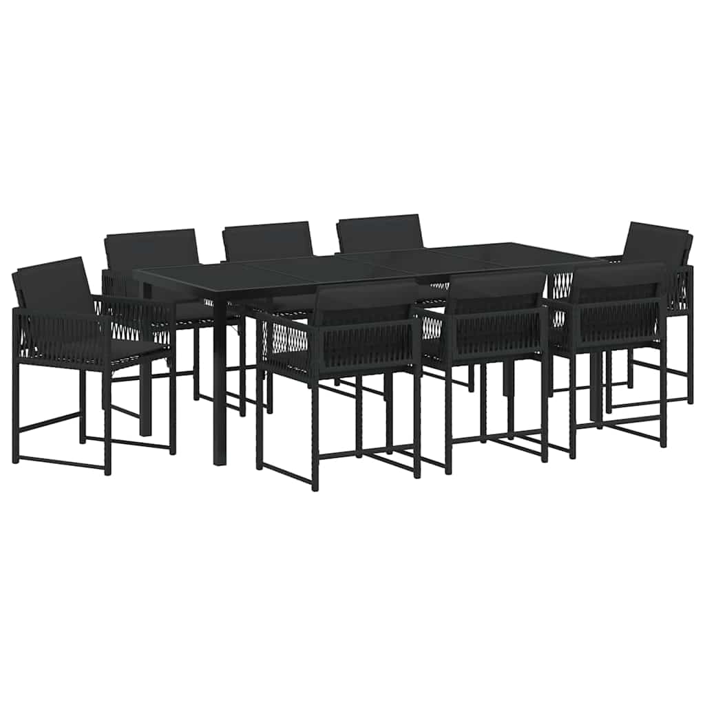 Hage Spisegruppe 9 pcs Svart polyrotting