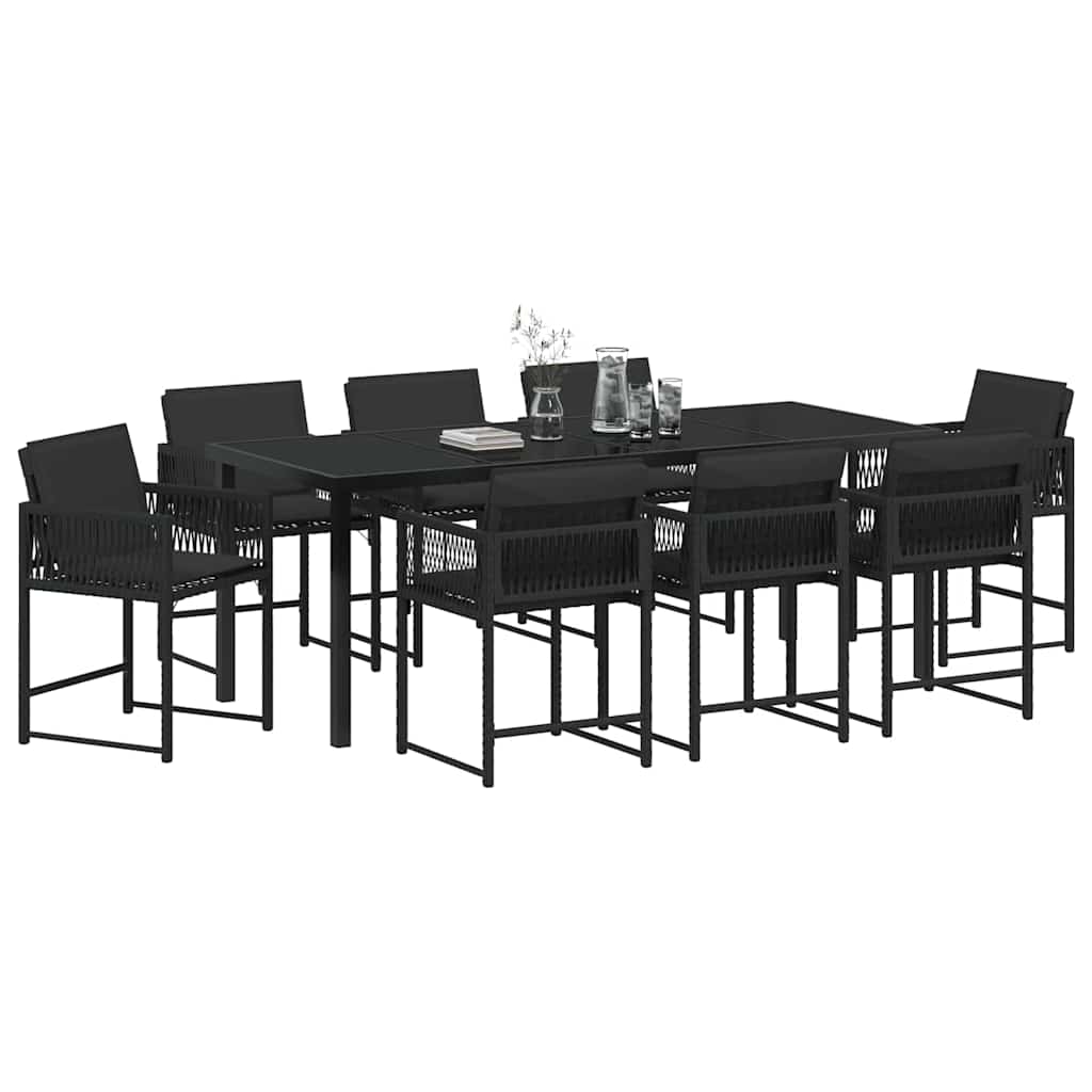 Hage Spisegruppe 9 pcs Svart polyrotting
