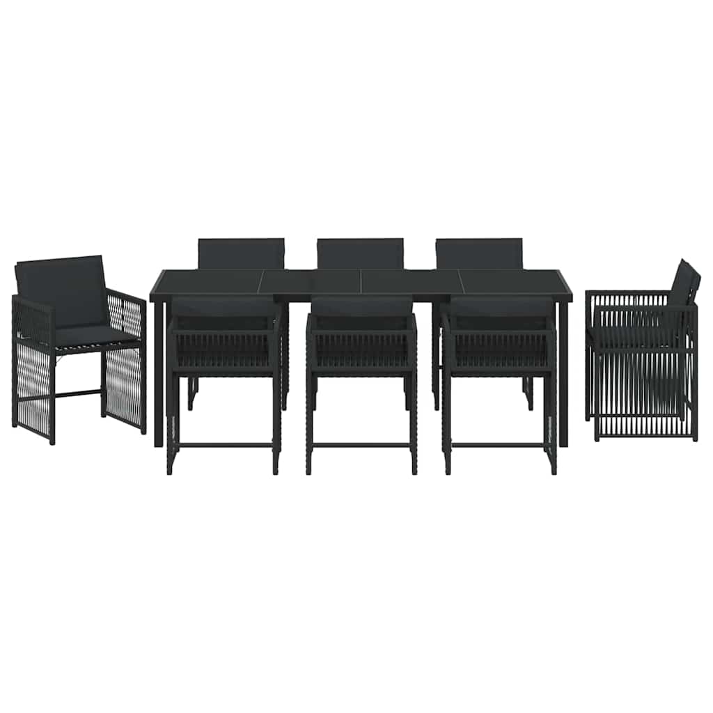 Hage Spisegruppe 9 pcs Svart polyrotting