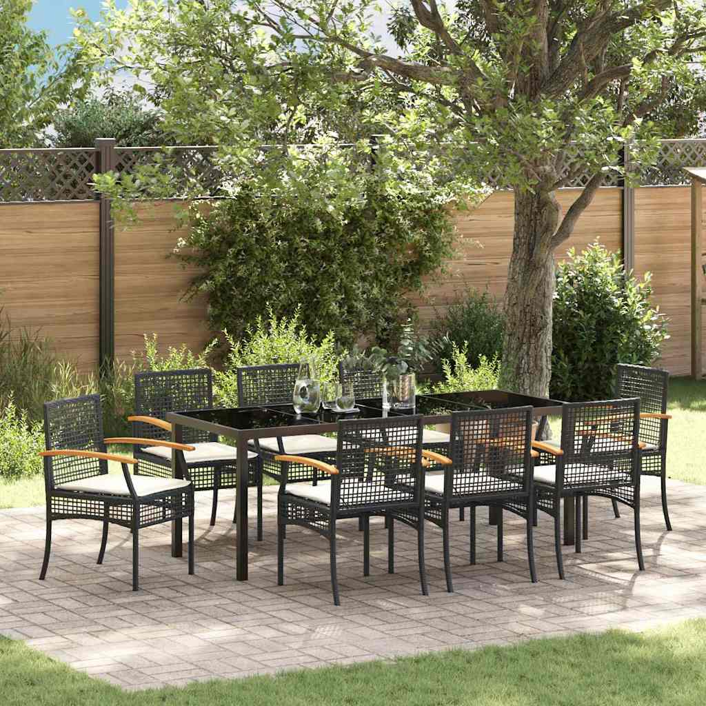 Hage Spisegruppe med pute 9 pcs Svart Rotting