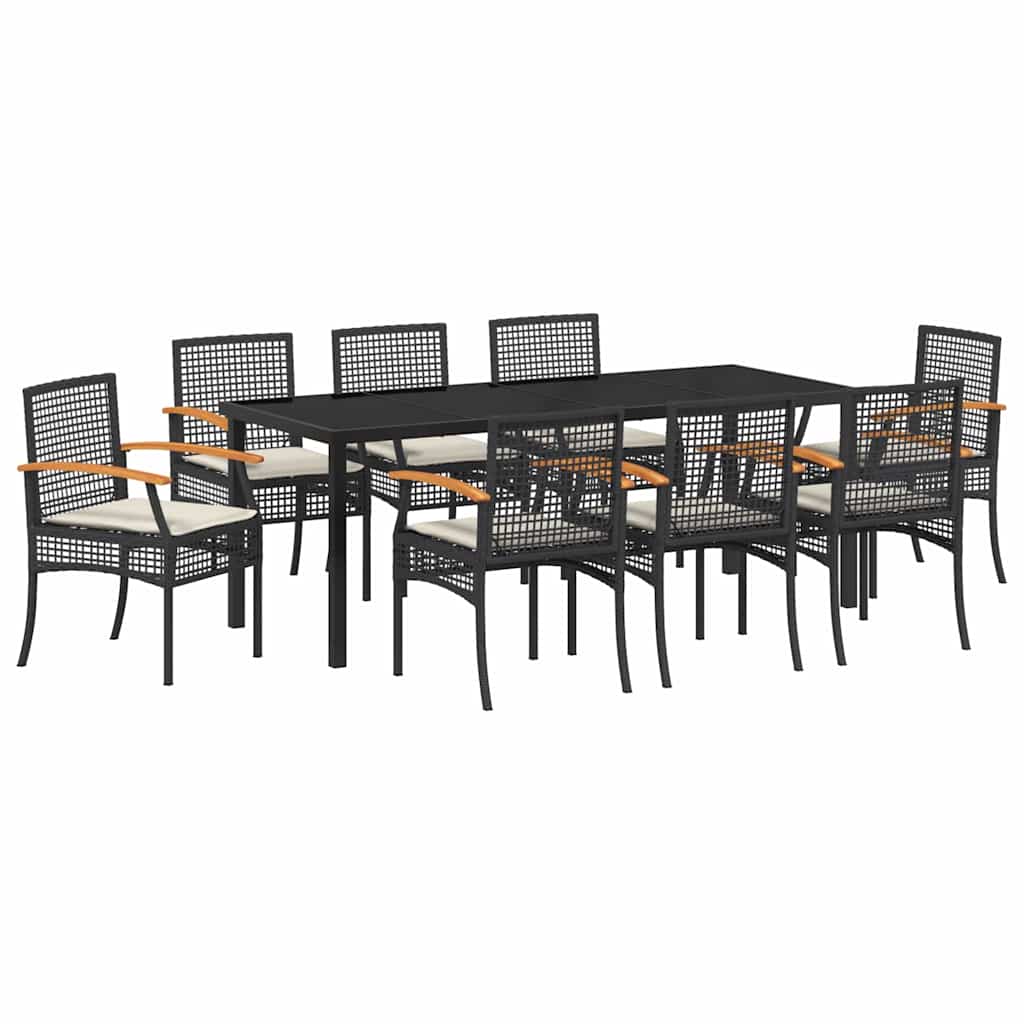 Hage Spisegruppe med pute 9 pcs Svart Rotting