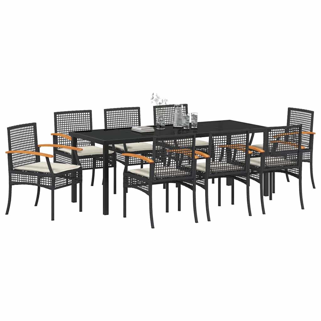 Hage Spisegruppe med pute 9 pcs Svart Rotting