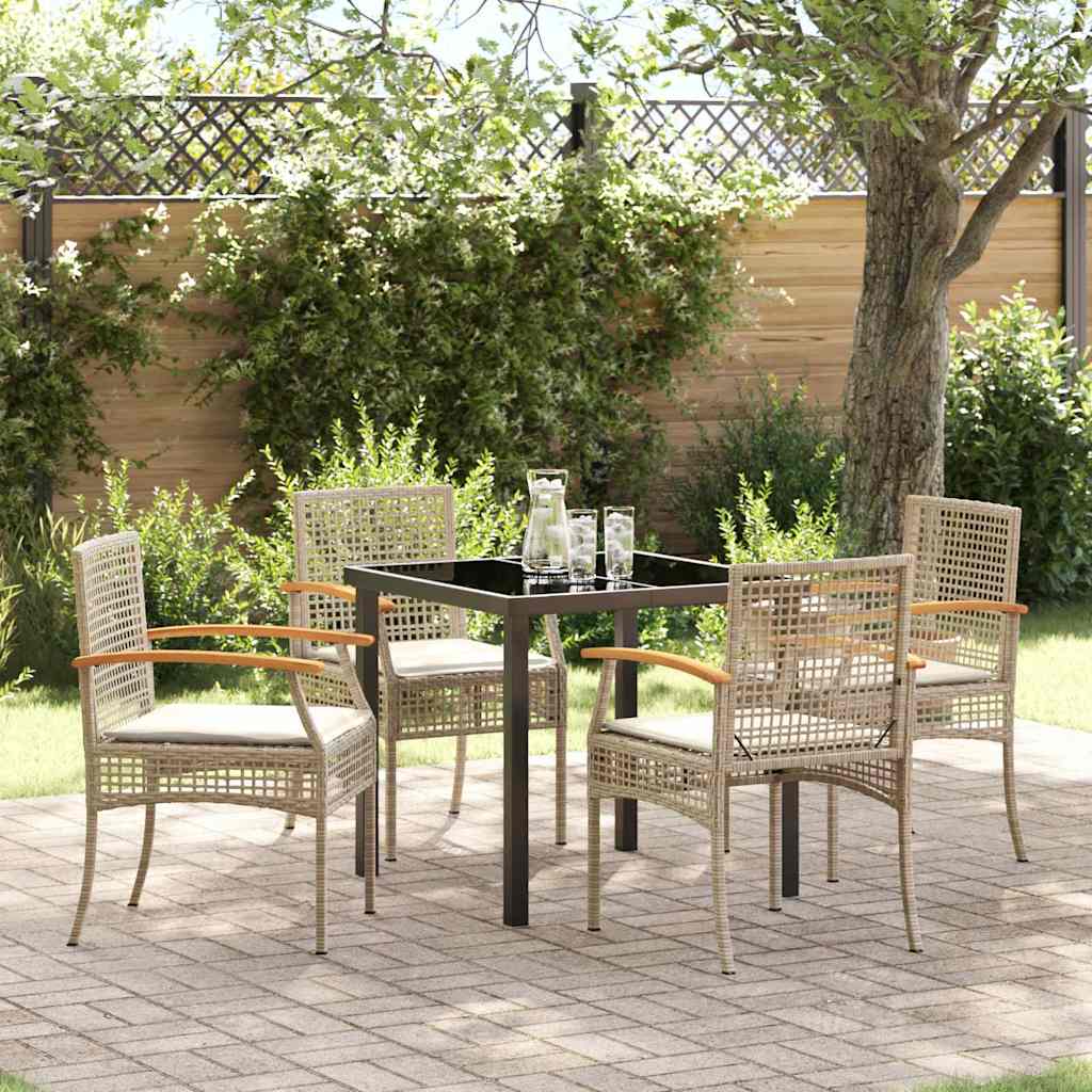 Hage Spisegruppe med pute 5 pcs Beige og svart Rotting