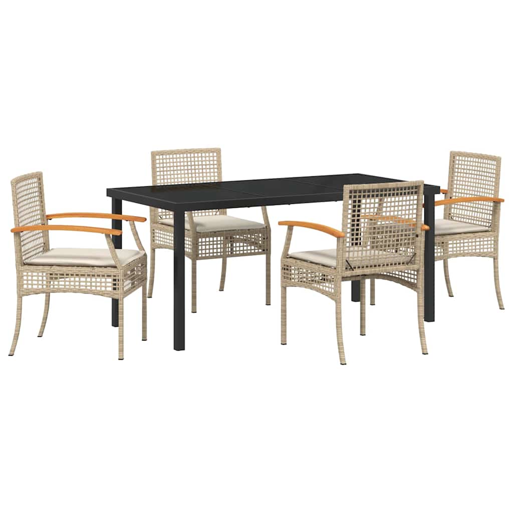 Hage Spisegruppe med pute 5 pcs Beige og svart Rotting