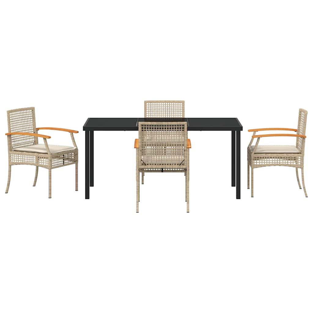 Hage Spisegruppe med pute 5 pcs Beige og svart Rotting