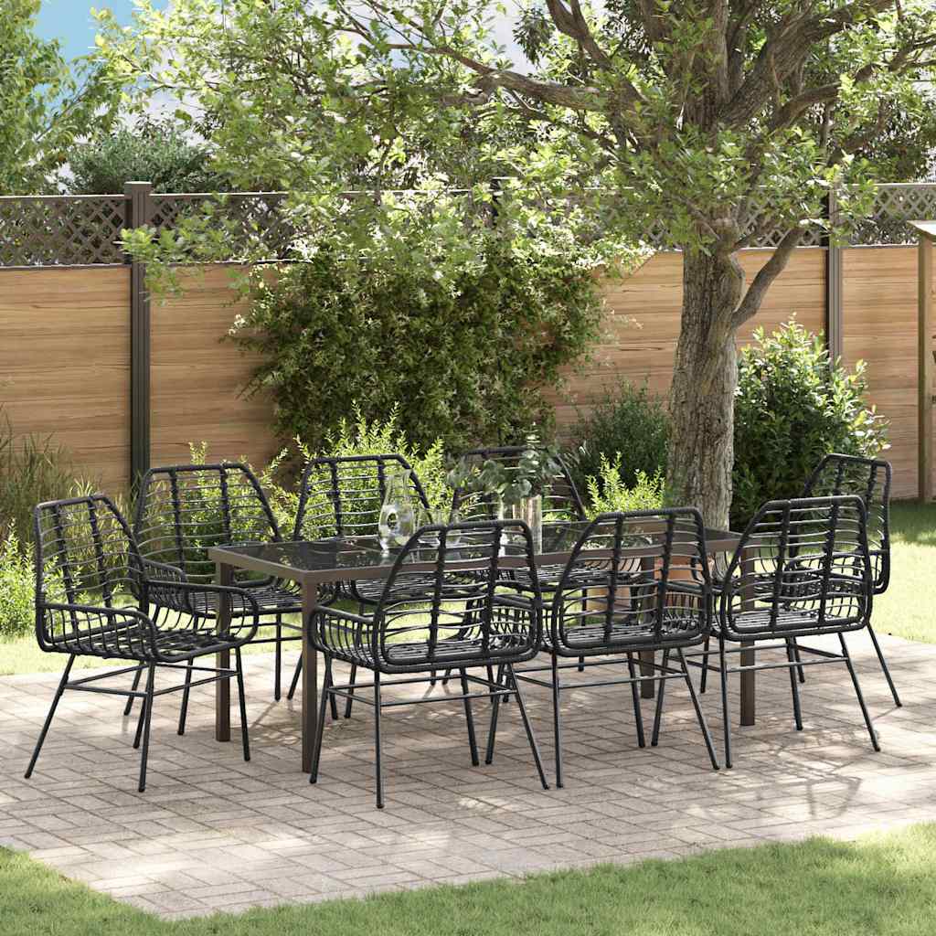 Hage Spisegruppe 9 pcs Svart polyrotting