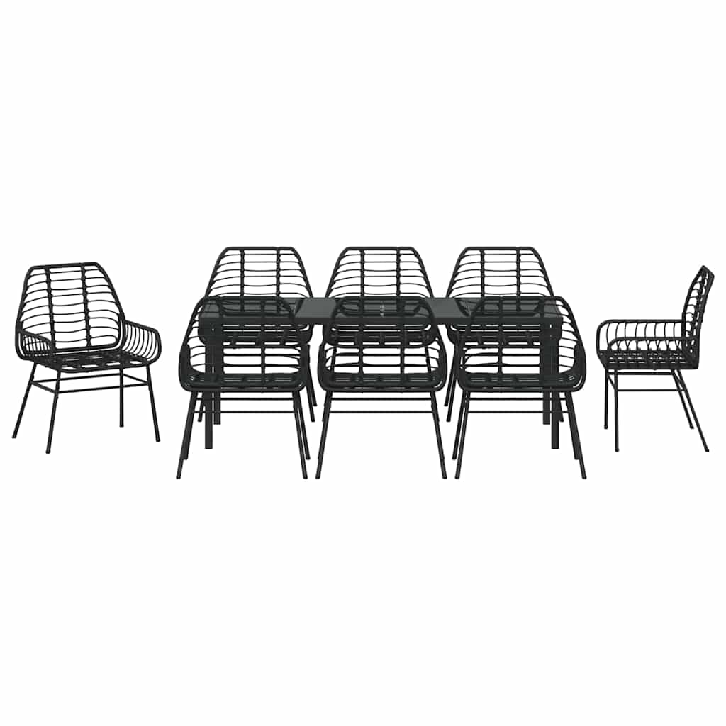 Hage Spisegruppe 9 pcs Svart polyrotting