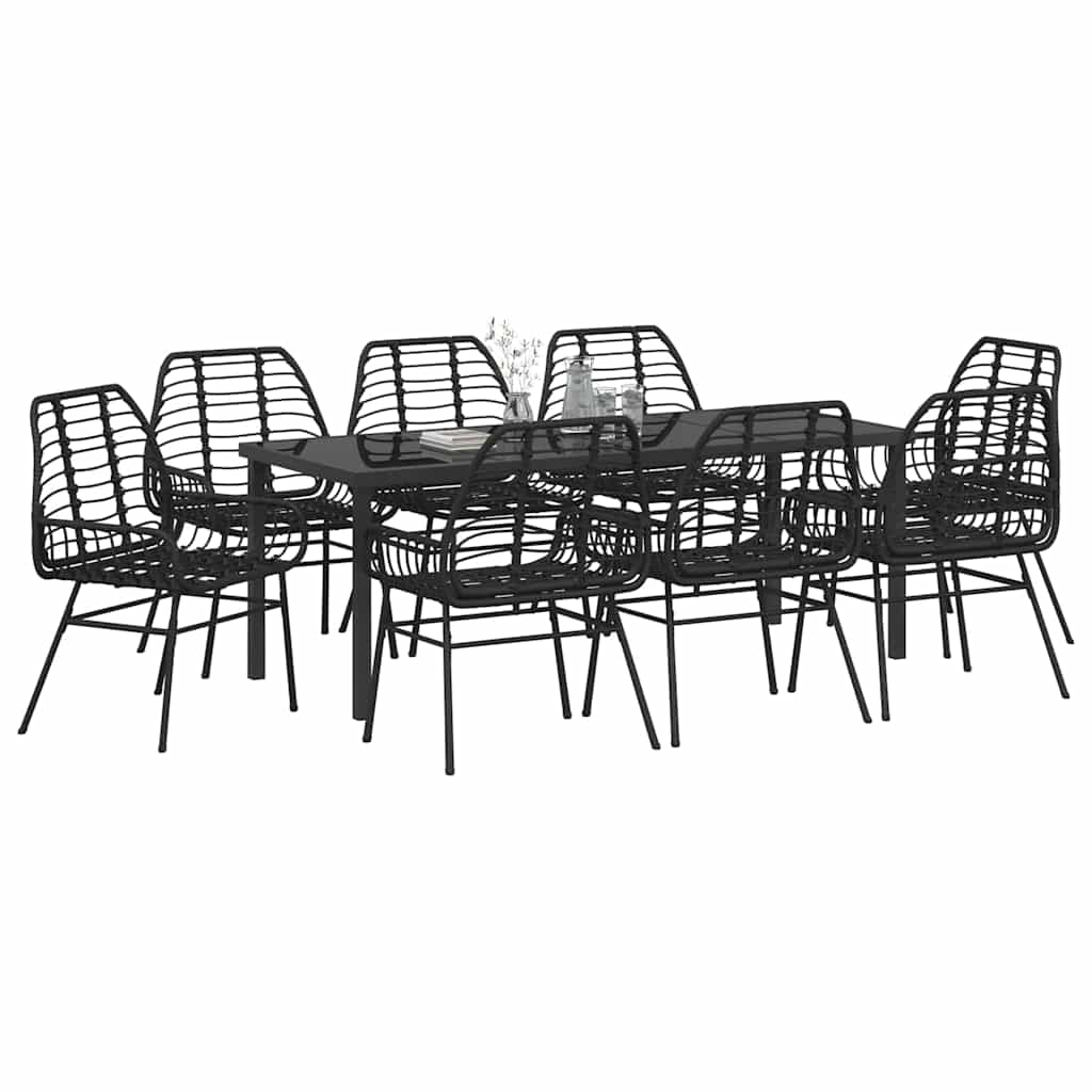 Hage Spisegruppe 9 pcs Svart polyrotting