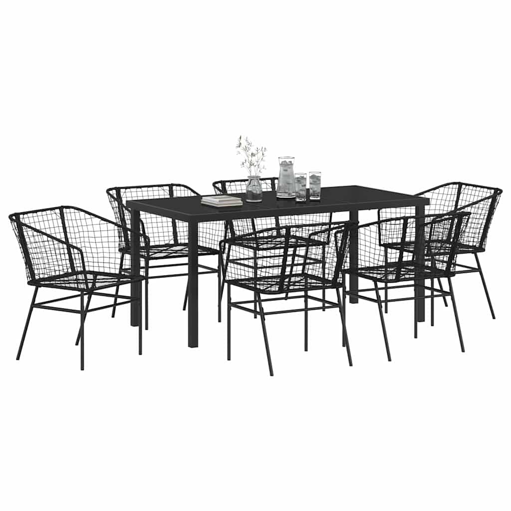 Hage Spisegruppe 7 pcs Svart polyrotting
