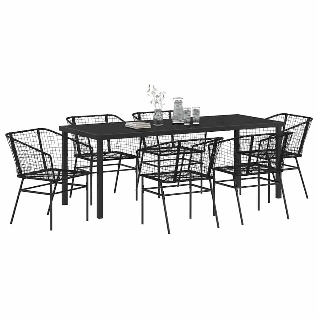 Hage Spisegruppe 7 pcs Svart polyrotting