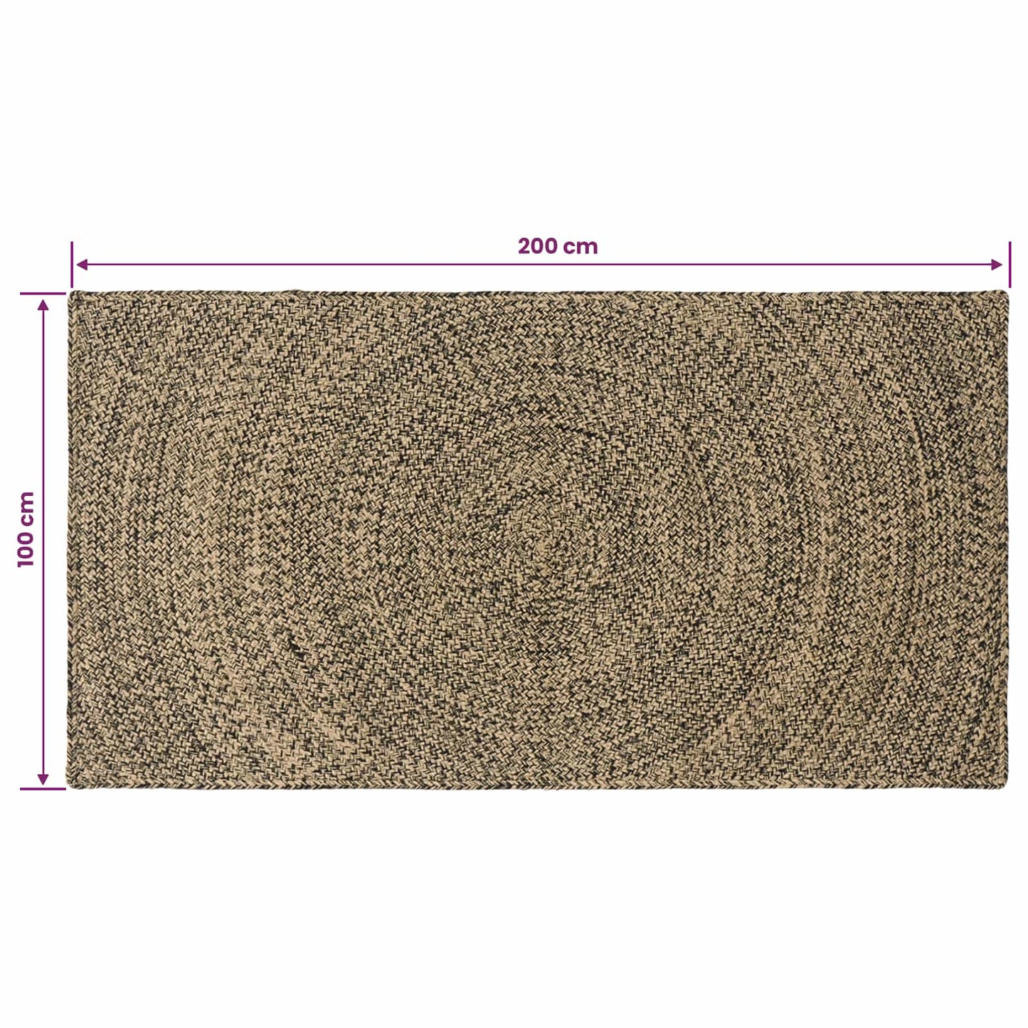 Områdetepper Naturlig og svart 100 x 200 cm Jute