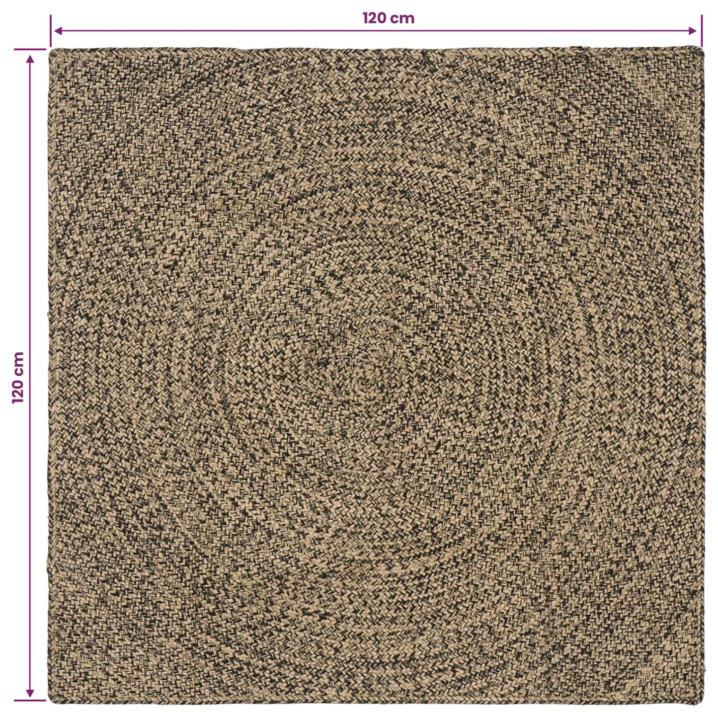 Områdetepper Naturlig og svart 120 x 120 cm Jute
