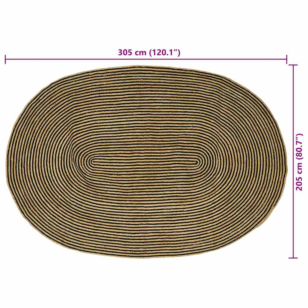Områdetepper Naturlig og svart 205 x 305 cm Jute