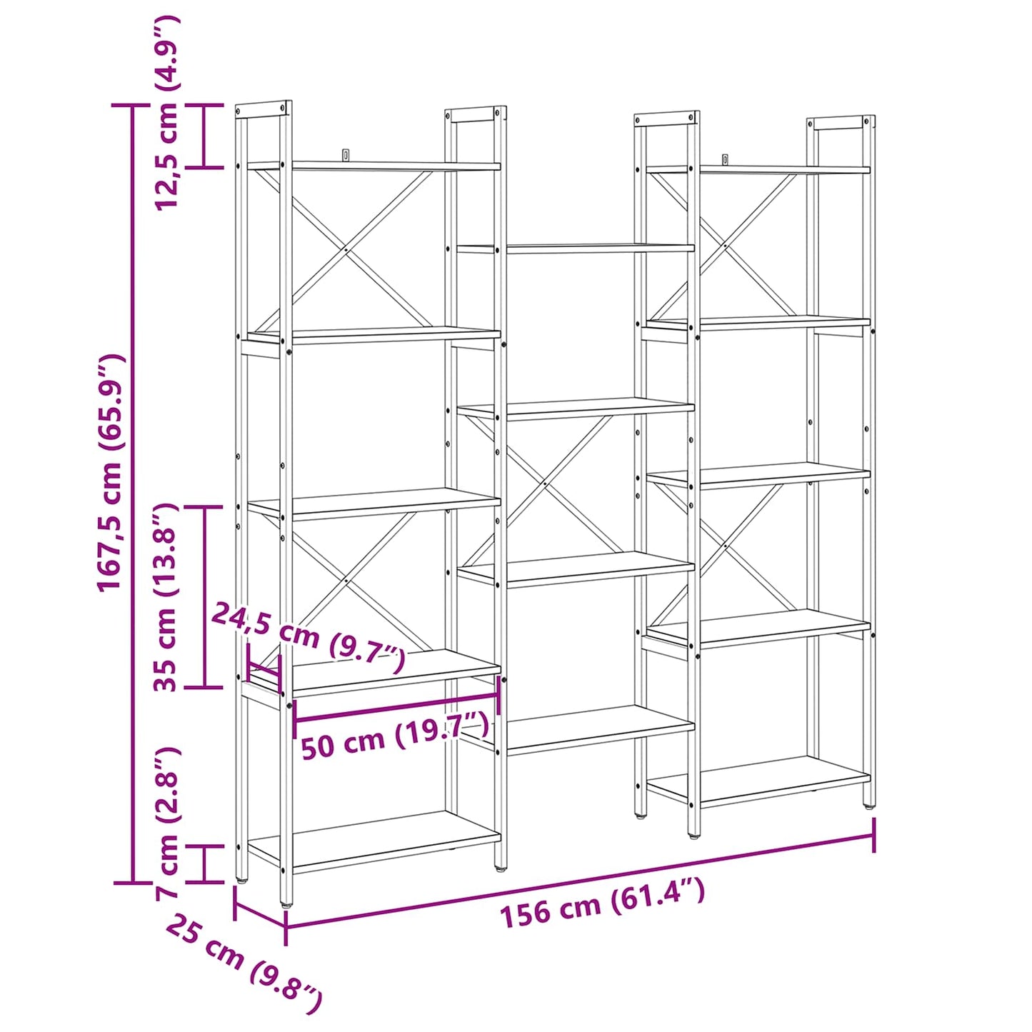 Bokhylle Sonoma eik 156 x 25 x 167 cm Konstruert tre