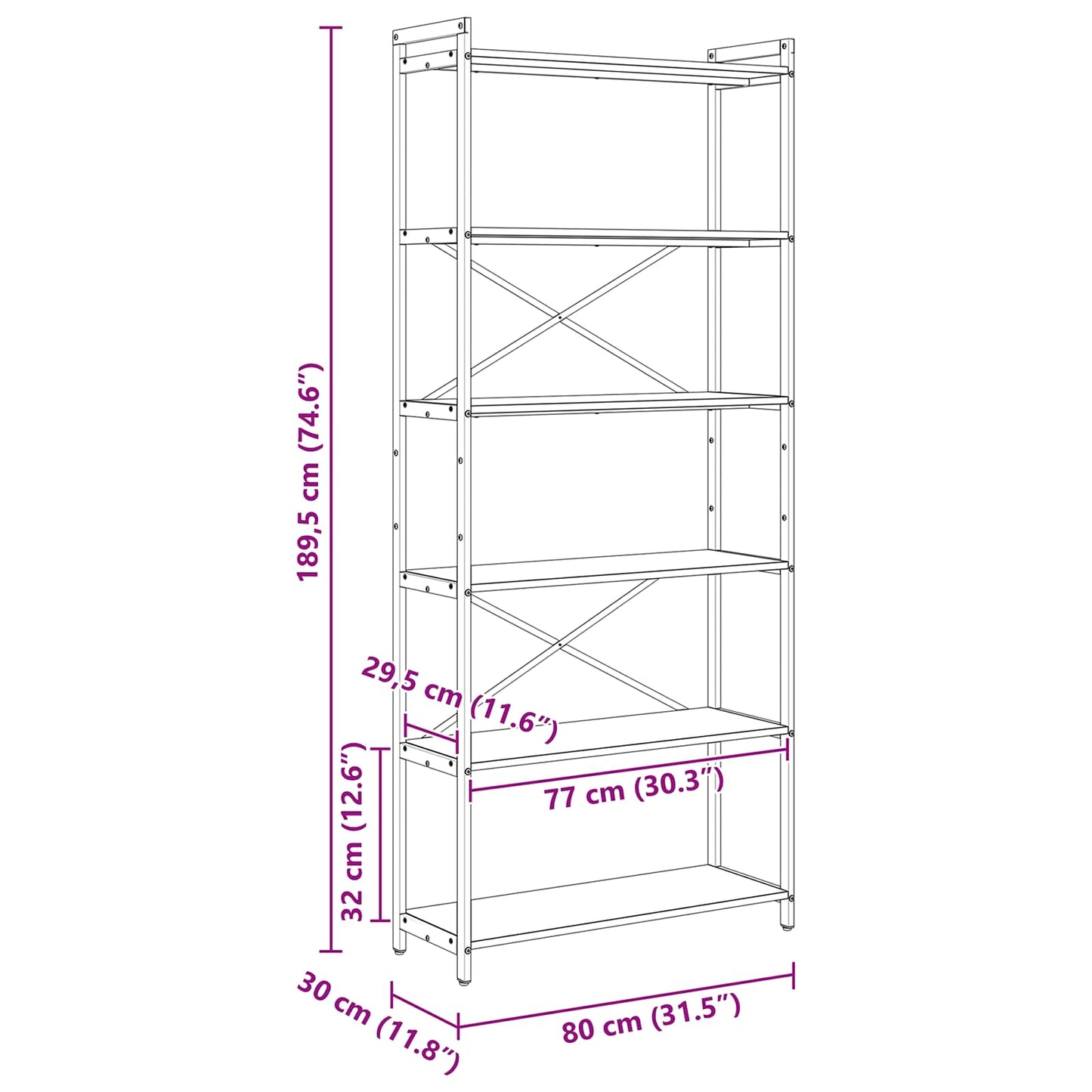 Bokhylle Gammelt tre 80 x 30 x 189,5 cm Konstruert tre