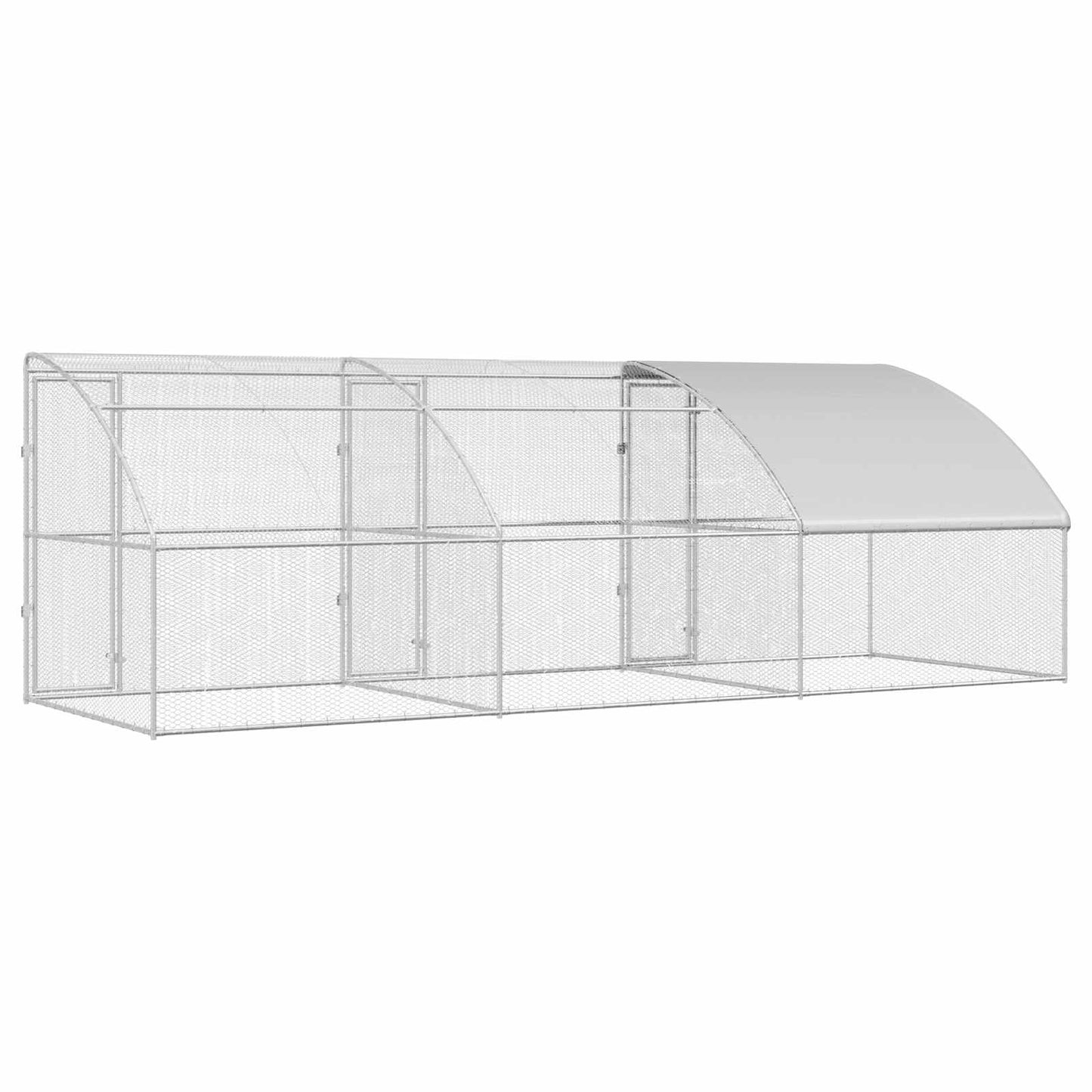 Hønsebur 3 pcs sølv 600 x 200 x 200 cm Stål og PE