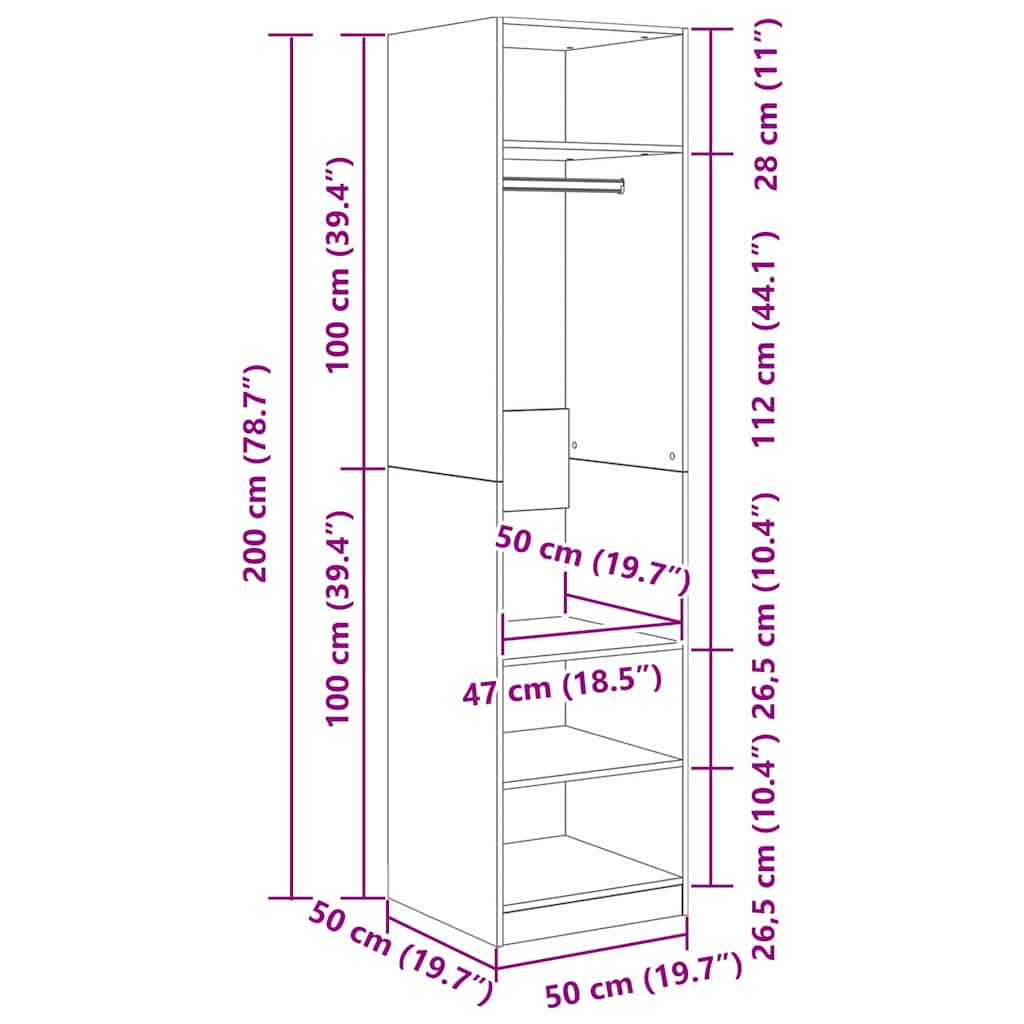 Garderobeskap Svart Eik 50 x 50 x 200 cm Konstruert tre
