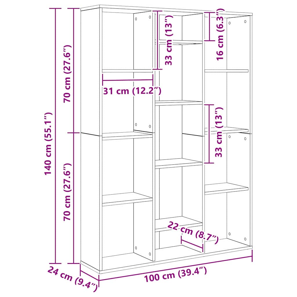 Romdeler med hylle Svart Eik 100 x 24 x 140 cm Konstruert tre